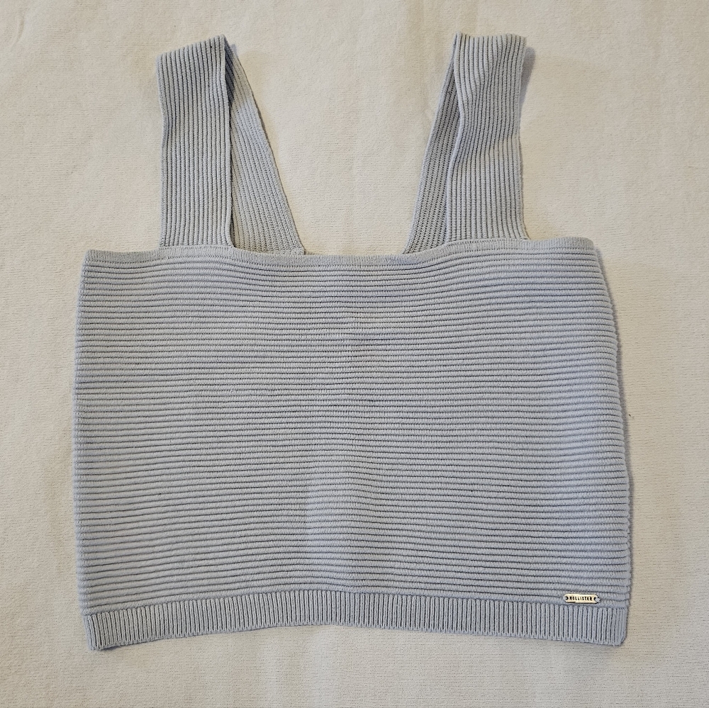 Hollister Ribbed Square Neck Crop Tank Top Knit Light Blue